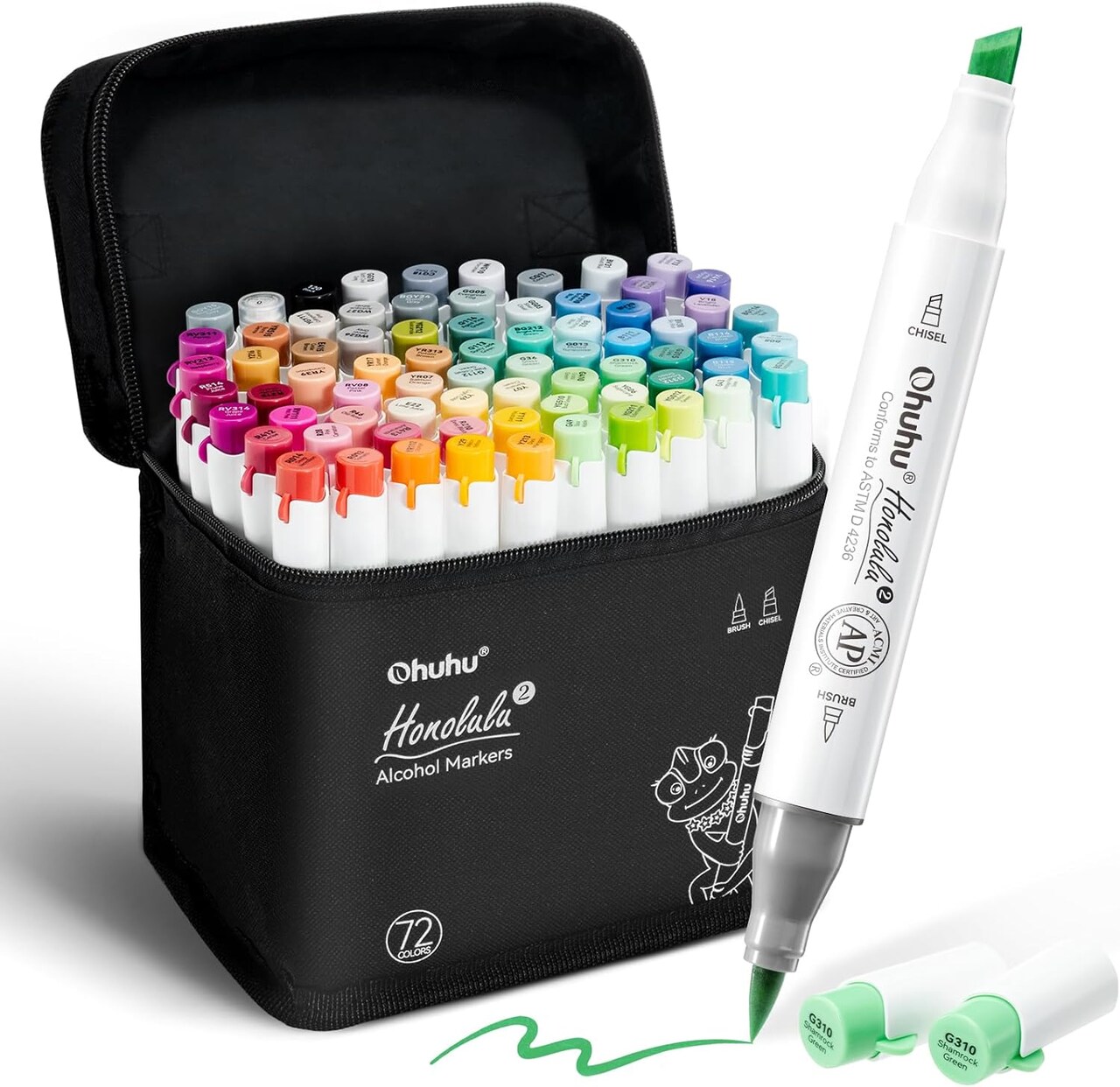 Ohuhu Alcohol Markers Brush Tip - AP Certificated Double Tipped Art Marker Set for Artist Adults Coloring Illustration- 72 Colors - Refillable - Brush and Chisel/ Brush and Fine Dual Tips - Honolulu 2/ Honolulu 2B of Ohuhu Markers